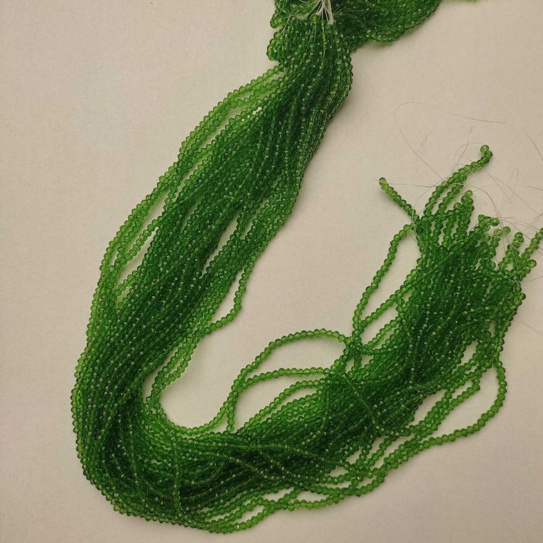 Beads Czech Crystal Green, Transparent, Faceted Rondelle, 3x2.5 mm, ~37 cm length on fishing line