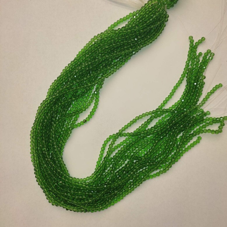 Czech Crystal Green Transparent Faceted Rondelle Beads, 3.5×3 mm, 34 cm string on monofilament