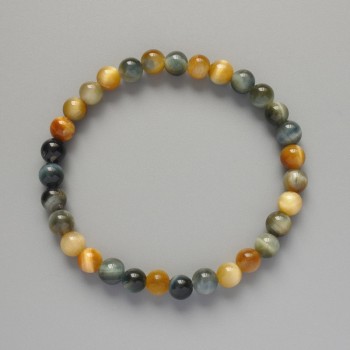 Bracelet Yellow-Gray Cat's Eye Natural Stone Smooth Bead, diameter 6.5mm, length 18cm, (stretch)