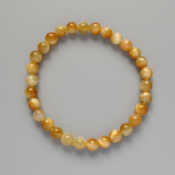 Bracelet Yellow Cat's Eye Natural Stone Smooth Bead, diameter 6.5mm±, length 18cm± (stretch)