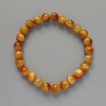 Bracelet Yellow Cat's Eye Natural Stone Smooth Bead, diameter 8.5mm±, length 18cm± (stretch)
