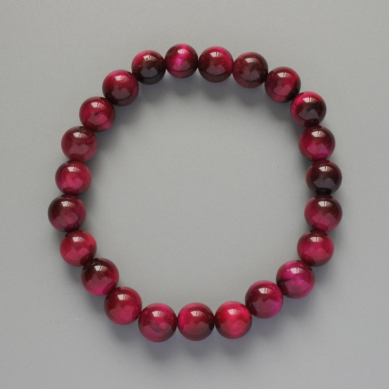 Bracelet Raspberry Cat's Eye Natural Stone Smooth Bead, diameter 8mm±, length 18cm± (stretch)