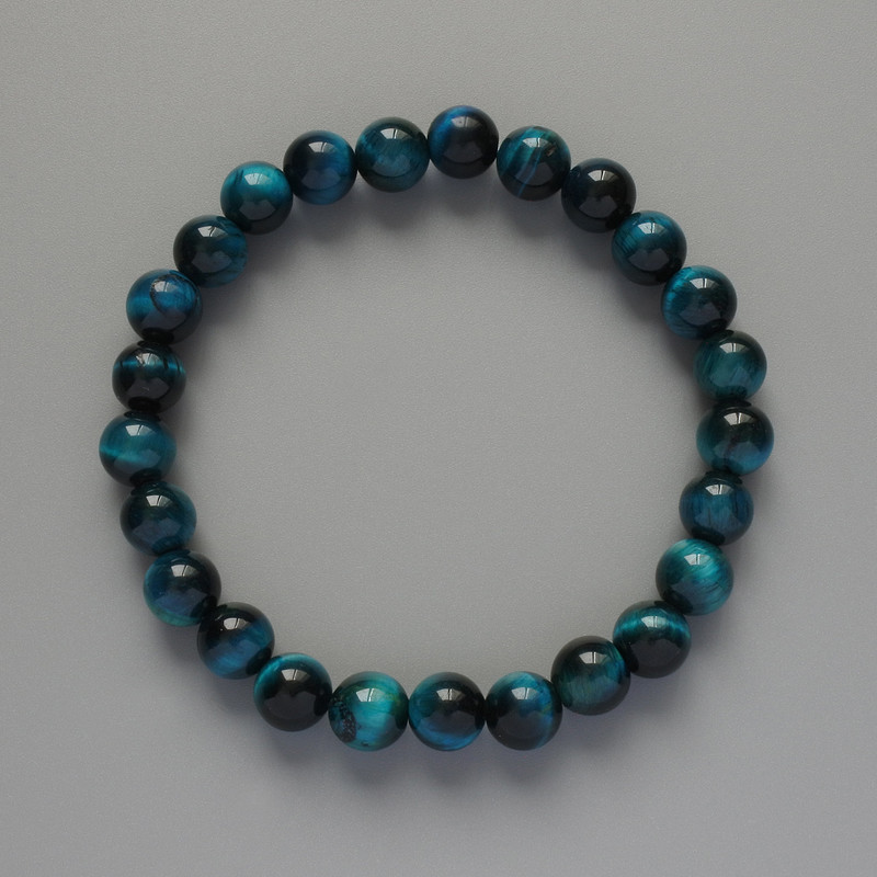  bracelet Azure Cat's Eye natural stone smooth bead, diameter 8mm+-, length 18cm+- (stretch)