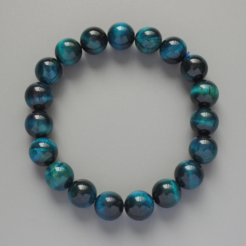 Bracelet Azure Cat's Eye Natural Stone Smooth Bead, diameter 10mm±, length 18cm± (stretch)