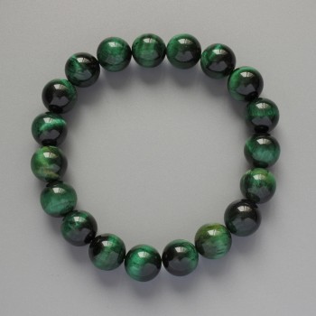 Bracelet Green Cat's Eye Natural Stone Smooth Beads, diameter 10mm±, length 18cm± (stretch)