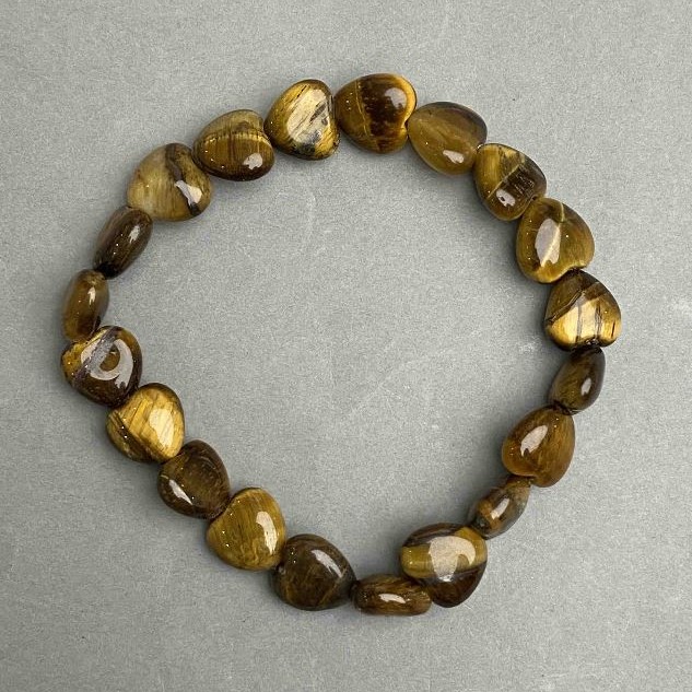 Bracelet "Heart" Tiger's Eye Natural Stone, diameter 10x10x5mm±, length 18cm± (stretch)