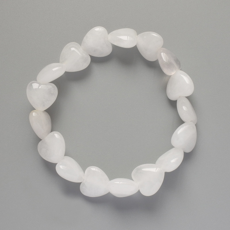 Bracelet "Heart" Mountain Crystal Natural Stone, diameter 12x12x6mm±, length 18cm± (stretch)