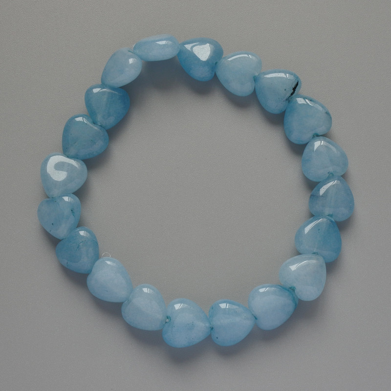 Bracelet "Heart" Aquamarine Natural Stone, diameter 10x10x5mm+-, length 18cm+- (stretch)