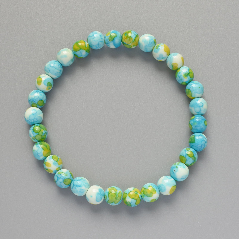 Bracelet "Variscite" (artificial acrylic) blue, white and yellow colors, smooth beads, diameter 6.5 mm±, length 18 cm± (stretch)