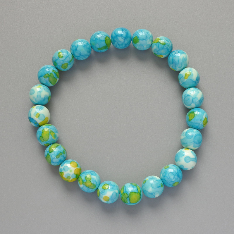 Bracelet “Variscite” (imitation acrylic) blue, white, and yellow colors, smooth beads, diameter 8.5 mm±, length 18 cm± (stretch)