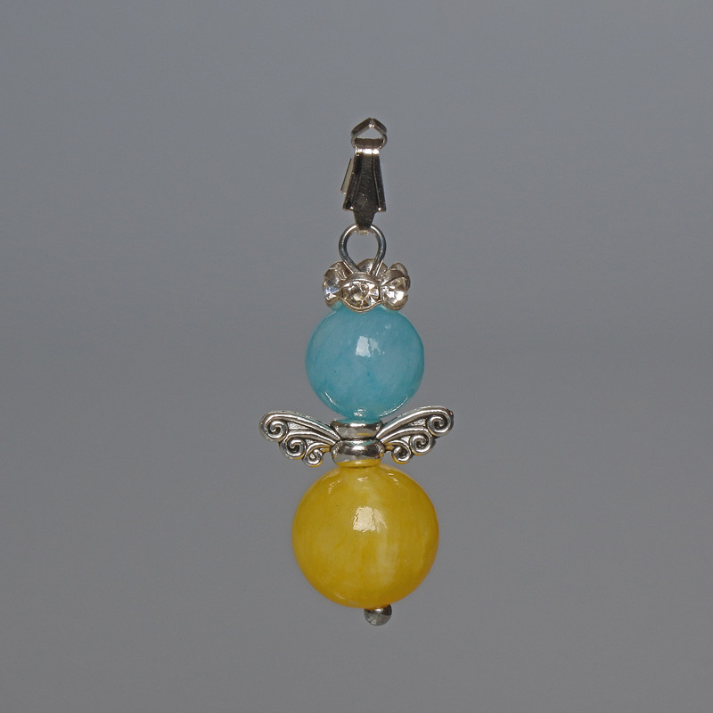 Pendant "Ukraine" Aquamarine, Citrine (artificial acrylic), diameter 10.5mm, diameter 8mm ±, length 32mm ± with rhinestones and metal inserts