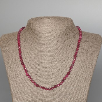 Ruby Necklace Natural Stone Faceted Cube Beads, 4mm diameter, 50cm length ±