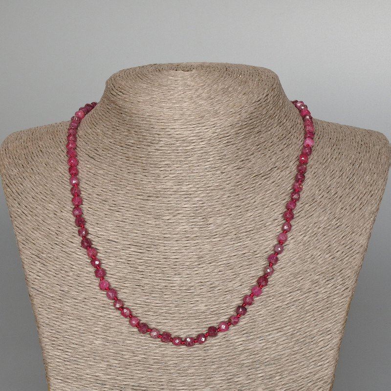 Ruby Necklace Natural Stone Faceted Cube Beads, 4mm diameter, 50cm length ±