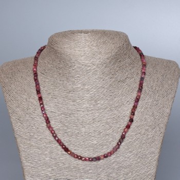 Necklace Ruby natural stone faceted cube, diameter 4mm±, length 48cm ±