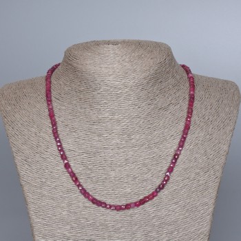Necklace of natural ruby, faceted cube gemstone, diameter 4mm±, length 45cm ± with clasp