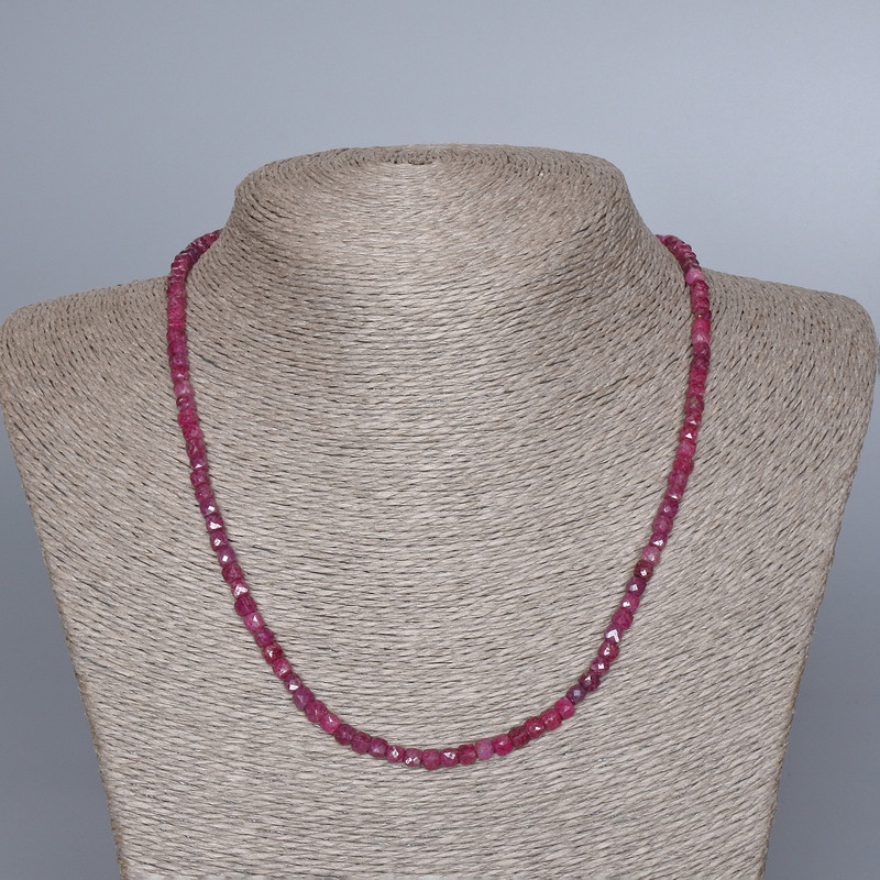 Necklace of natural ruby, faceted cube gemstone, diameter 4mm±, length 45cm ± with clasp