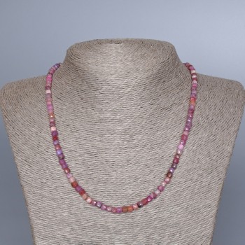Necklace Ruby Natural Stone Faceted Cube, 4mm diameter ±, length 48cm ±