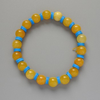 Bracelet "Ukraine" Citrine smooth bead, diameter 8.5 mm±, length 18 cm± (stretch) with polymer clay inlays