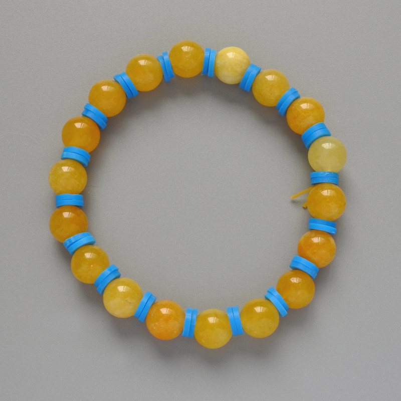 Bracelet "Ukraine" Citrine smooth bead, diameter 8.5 mm±, length 18 cm± (stretch) with polymer clay inlays