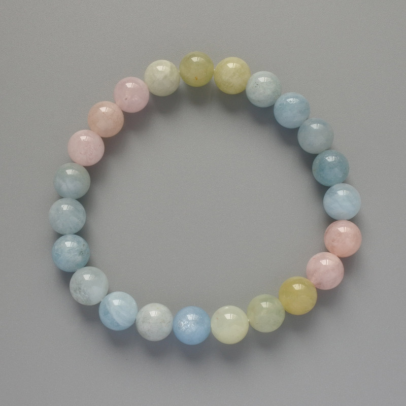 Morganite Bracelet, natural stone, smooth round beads, 8.5mm ±, length 18cm ± (stretch)