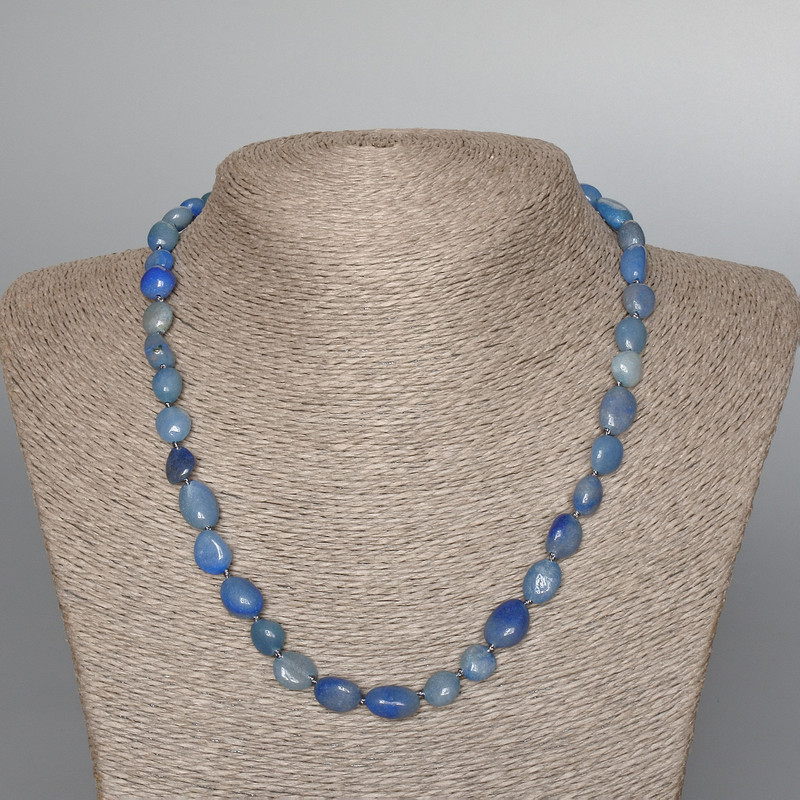 Necklace Blue Aventurine Natural Stone Tumbled Beads, 8x12mm, length 48cm