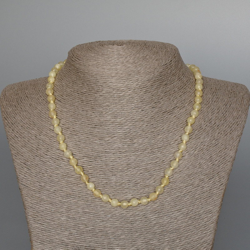 Citron Natural Stone Bead Necklace, Faceted Sphere, 6mm Diameter, 47cm Length