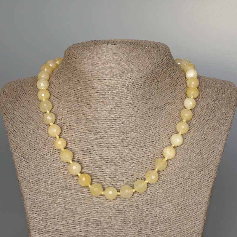 Citron Necklace with Natural Stone, Faceted Bead, 10mm diameter, length 48"