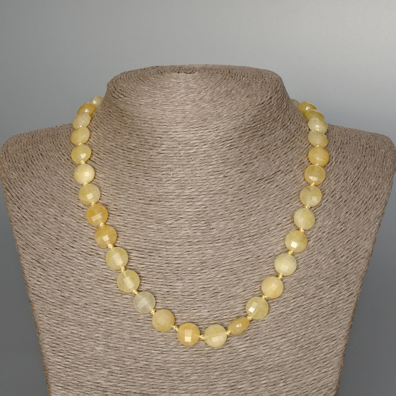 Citrine Necklace with Natural Stone, faceted coin-shaped beads, diameter 10x6, 5mm±, length 48 cm ±