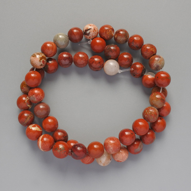 Red Jasper Beads natural stone smooth ball, diameter 8mm+-, length 39cm +- on fishing line