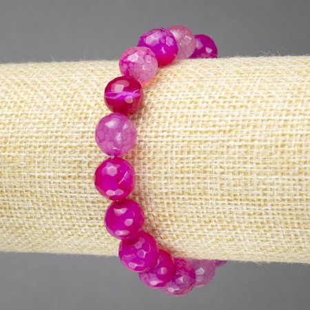 Malachite? Wait: actually it's 'Agate Malinovyj'—no, correct: Raspberry (Malinovy) Agate Bead Bracelet with Faceted Beads 10mm Dia., Stretch 18cm
