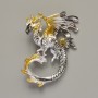 Brooch Pendant Dragon Yellow, Black and Gray Matte Enamel Silver Metal 42x58mm
