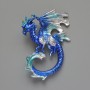 Brooch Pendant Dragon Blue and Gray Matte Enamel Silver Metal 42x58mm