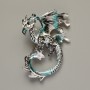 Brooch Pendant Dragon blue, black and gray matte enamel silver metal 42x58mm