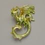 Brooch Pendant Dragon Salad-green Matte Enamel Golden Metal 42×58mm