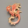 Brooch Pendant Dragon pink and beige enamel with golden metal 42x58mm