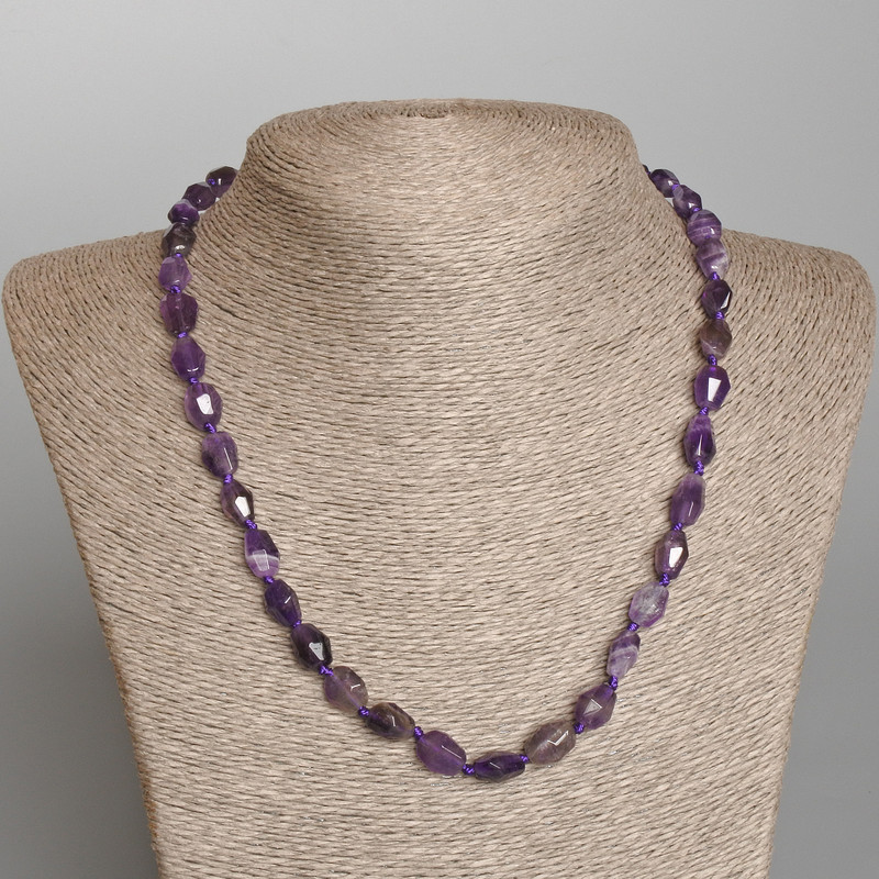 Amethyst Necklace Natural Stone Multisided Beads, 8×10 mm, length 49 cm