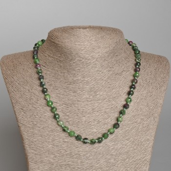 Zoisite Beaded Necklace, Natural Zoisite Stone, Faceted Round Beads, 6.5mm diameter, 47cm length