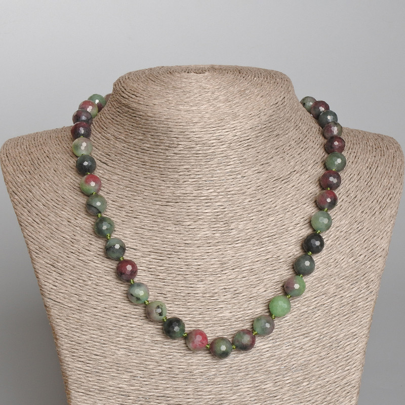 Zoisite Necklace, Natural Stone, Faceted Bead, 10 mm Diameter, ~48 cm Length