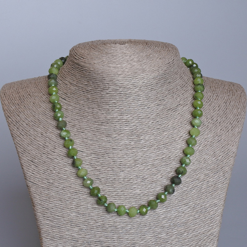 Necklace of Canadian Jadeite, Grenulated Rondelles, Natural Stone, 8x6 mm, Length 48 cm