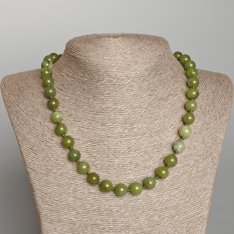 Jadeite Bead Necklace, Canadian Natural Stone, Smooth Round Beads 10mm±, Length 50cm±