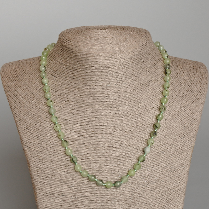 Necklace of Prehnite, faceted natural stone bead, diameter 6mm±, length 50cm±