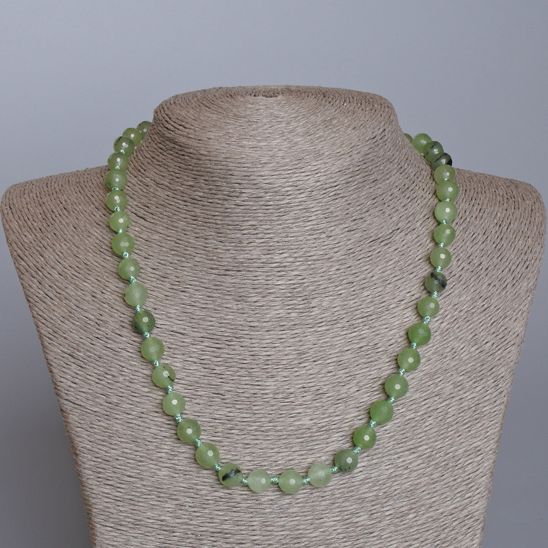 Necklace Prehnite natural stone faceted bead, diameter 8mm±, length 50cm±