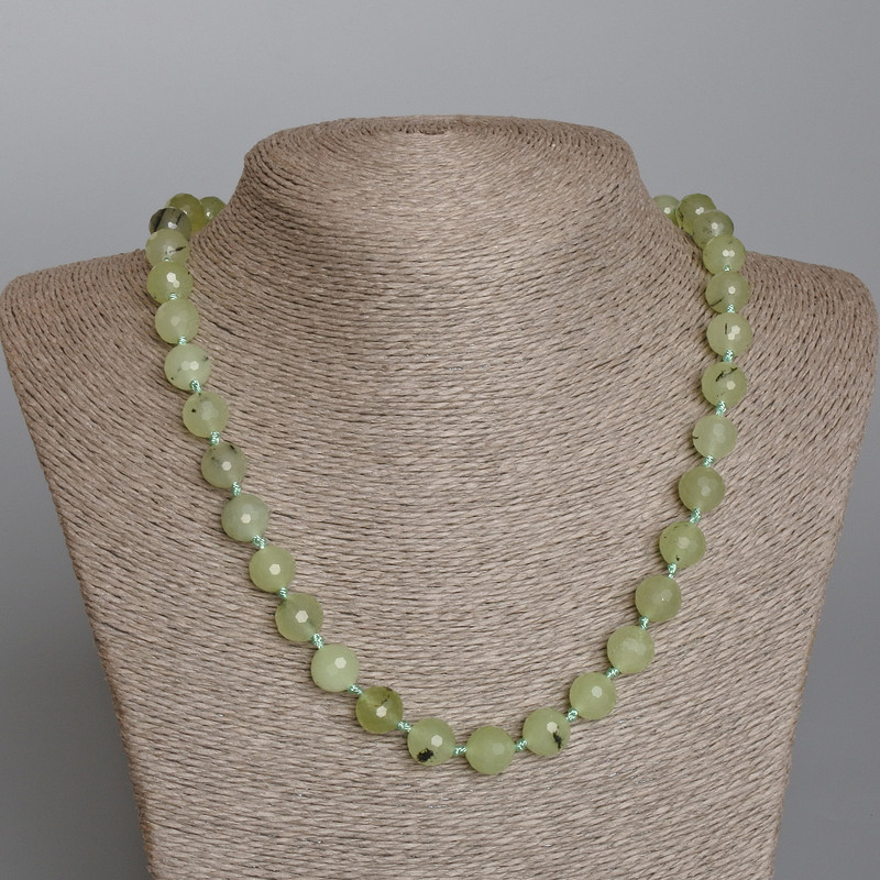 Prehnite Necklace with Faceted Natural Stone Bead, 10mm diameter, length 50cm
