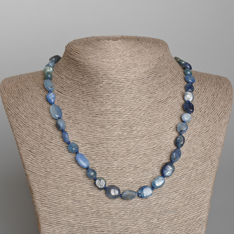 Kyanite Necklace, natural stone faceted beads, 9x12 mm, length 48 cm