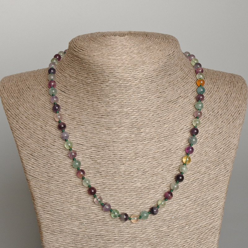 Fluorite Necklace, natural stone, smooth round beads, diameter 6.5 mm ±, length 49 cm ±