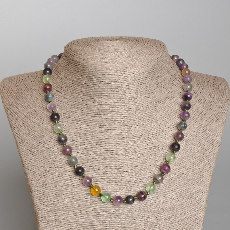 Fluorite Necklace with Smooth Beads, 8 mm diameter, 49 cm length