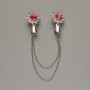Brooch for Cardigans Flower with White Rhinestones, Pink Crystals, Silver Metal 18x25mm, 10 cm Chain