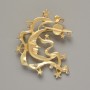 Brooch Pendant Moon with White Crystals, Matte Gold Metal 43×51mm