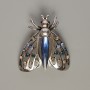 Brooch pendant Butterfly blue crystal, multicolor rhinestones, silver-toned metal 44x48mm