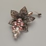 Brooch pendant Flower with white and pink crystals, dark-silver metal 43x60mm